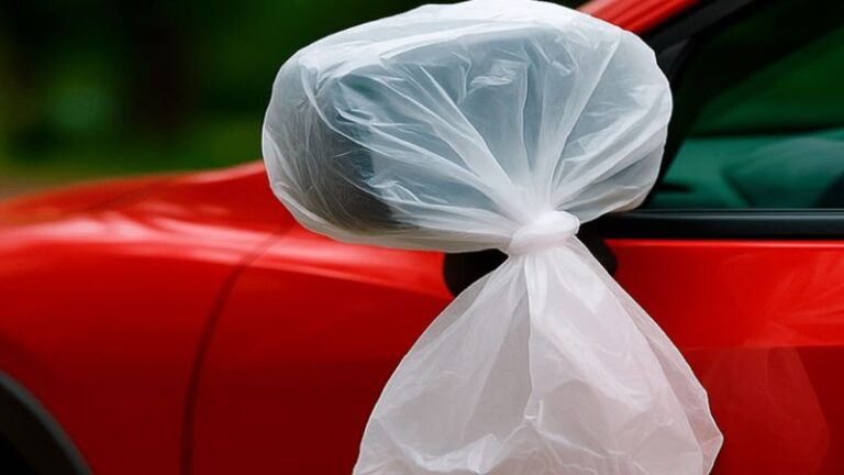 Truque do saco plástico no retrovisor: proteção simples contra danos causados por aves