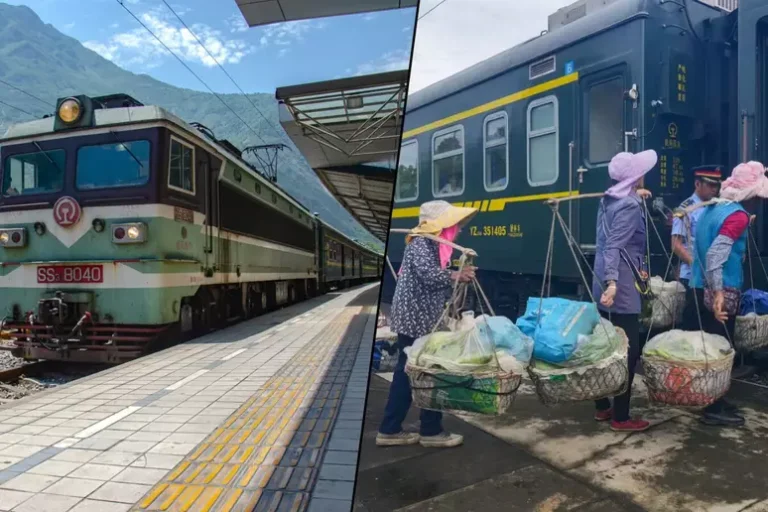 Trens lentos da China interligam aldeias e transportam animais
