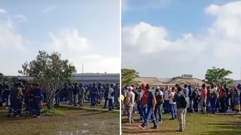 Funcionários protestaram na BYD em Camaçari na manhã desta sexta (8)