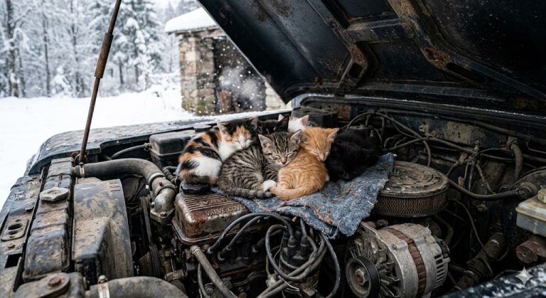 Carro pode ser abrigo de felinos no inverno; bater no capô antes de ligar o carro evita acidentes