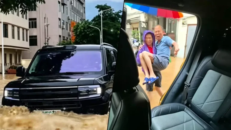 Voluntários usam carros elétricos para levar ajuda durante enchentes na China