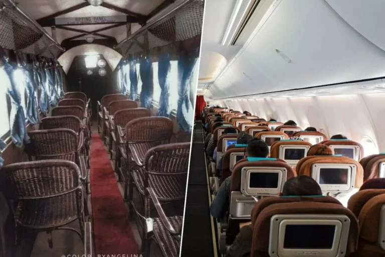 Antes dos cintos de segurança, passageiros viajavam em poltronas de vime nos primeiros aviões comerciais
